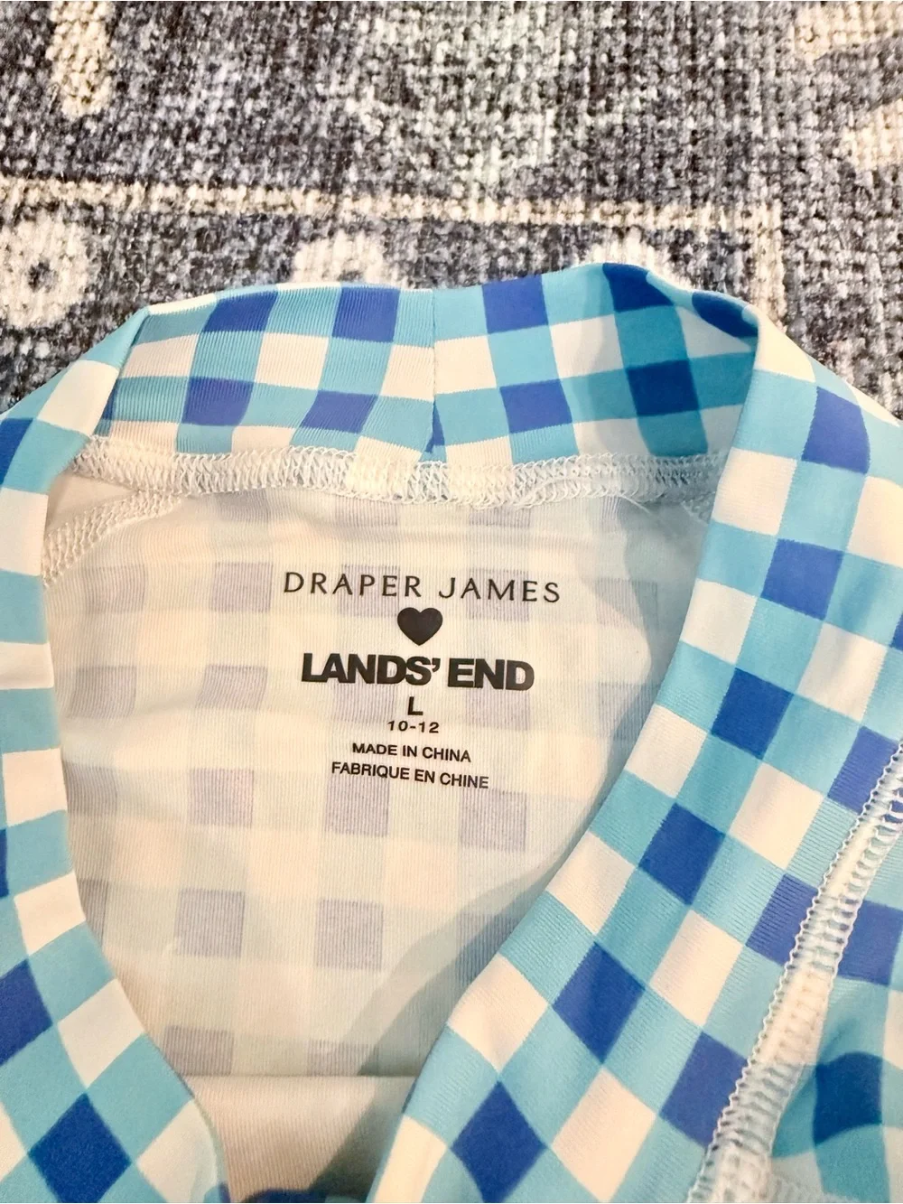 Draper James Blue and White Gingham Long-Sleeve Swim Shirt